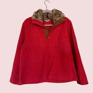 Orvis Red Snap Neck Fleece Pullover Faux Fur Collar Women’s Large
